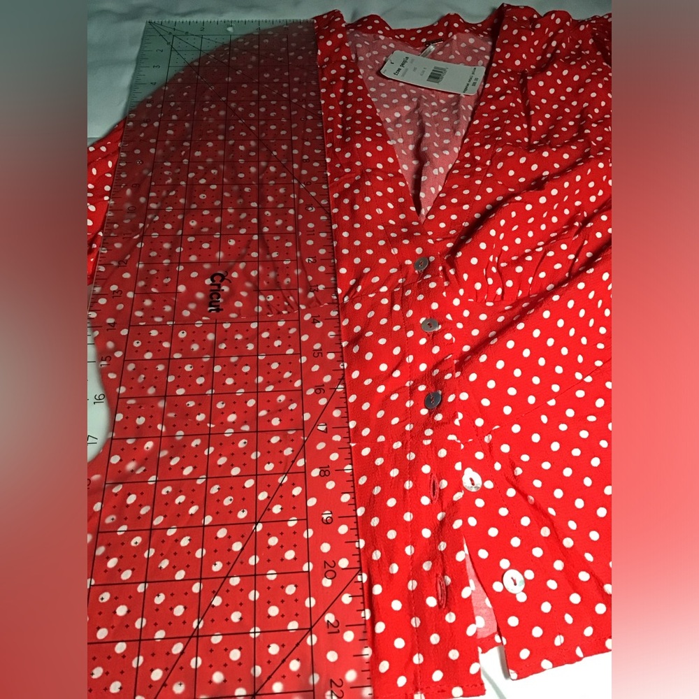 NWT Free People Red and White Polka Dot Fitted Blouse - Picture 13 of 14